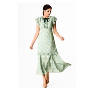 Ruffle Bow-Tie Print Crepe Dress